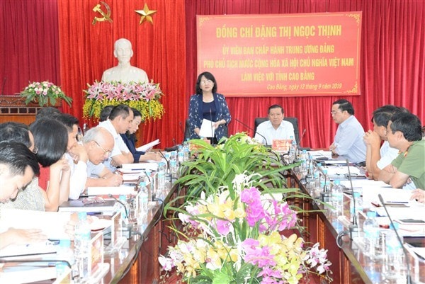 Phó Chủ tịch nước Đặng Thị Ngọc Thịnh phát biểu tại buổi làm việc. Ảnh: Công Hải