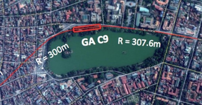 Vị trí ga ngầm C9 được thiết kế đặt trước trụ sở Tổng Công ty Điện lực Hà Nội, gần với di tích đền Ngọc Sơn và đền Bà Kiệu.