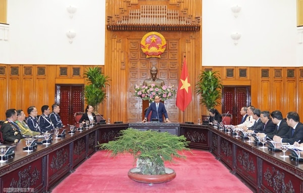 Thủ tướng Nguyễn Xuân Phúc phát biểu tại buổi tiếp các Trưởng đoàn dự Hội nghị Tư lệnh Cảnh sát ASEAN lần thứ 39. Ảnh: VGP