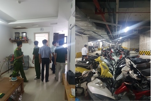 Lực lượng chức năng tiến hành kiểm tra tại Chung cư Ruby City 3 Phúc Lợi. Ảnh: Công an Hà Nội