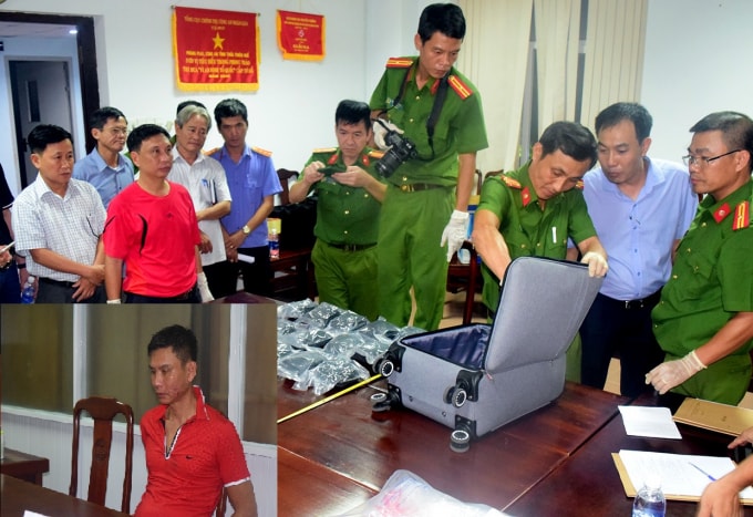 Lực lượng CA khám xét vali đối tượng, thu giữ 30 nghìn viên ma túy tổng hợp.