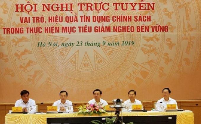 Hội nghị trực tuyến về vai trò và hiệu quả của tín dụng chính sách trong thực hiện mục tiêu giảm nghèo bền vững. ẢNh: Nguyễn Dân
