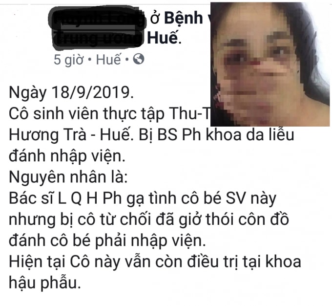 Trước đó, trên mạng xã hội xuất hiện thông tin tố bác sĩ Ph gạ tình, đánh nữ thực tập sinh (hiện làm điều dưỡng) phải nhập viện.