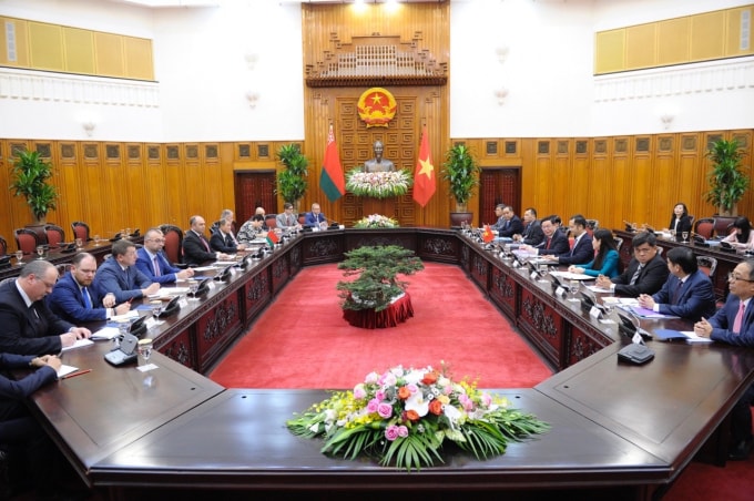Quang cảnh Hội đàm cấp cao Việt Nam-Belarus. Ảnh: VGP