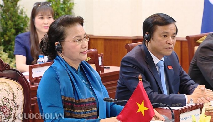 Chủ tịch Quốc hội Nguyễn Thị Kim Ngân phát biểu tại buổi hội đàm.