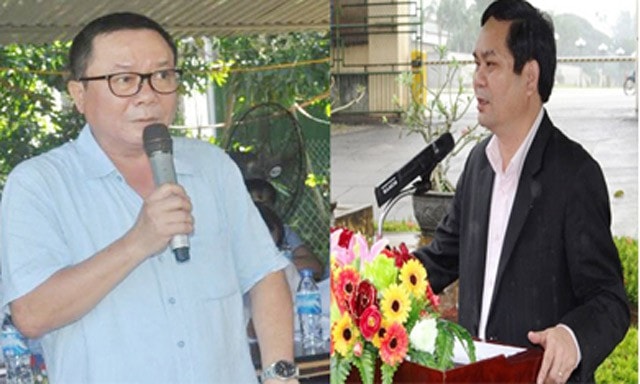Ông Nguyễn Quốc Tân - Phó giám đốc Sở Tài nguyên & Môi trường (bên trái); ông Trần Em - Phó ban Tổ chức Tỉnh ủy (nguyên Phó bí thư, Chủ tịch UBND huyện Đức Phổ) cùng bị kỷ luật khiển trách (ảnh st)
