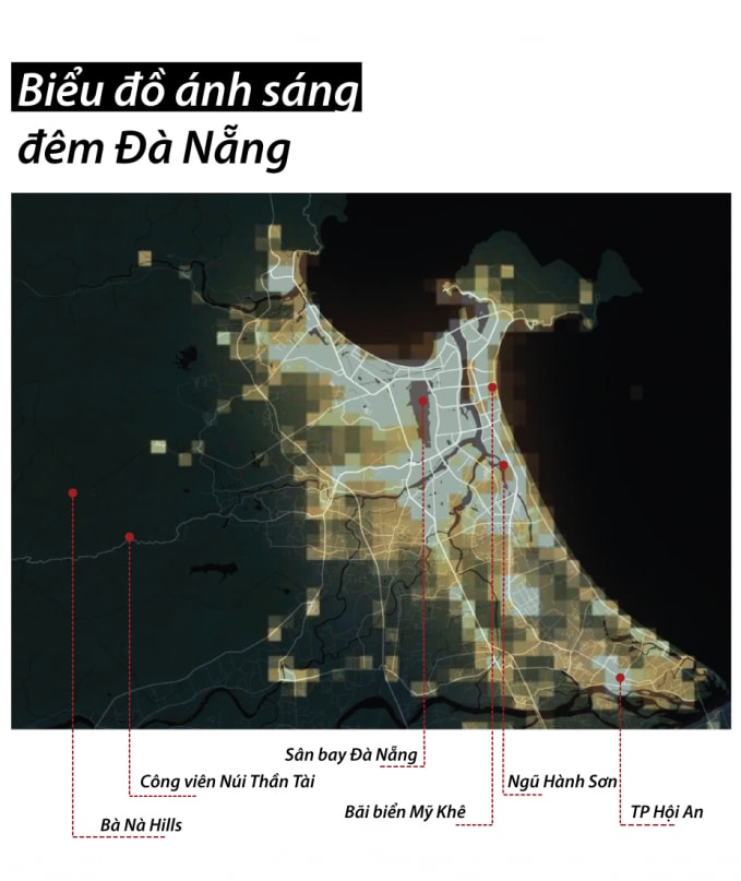 Biểu đồ ánh sáng đêm Đà Nẵng. Ảnh: Google Maps/NASA