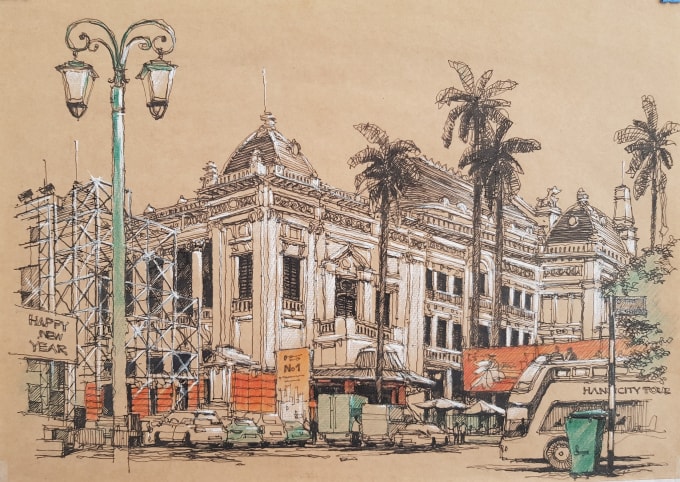 Nhà hát Lớn Hà Nội- Ký họa của nhóm Ký họa đô thị Hà Nội.