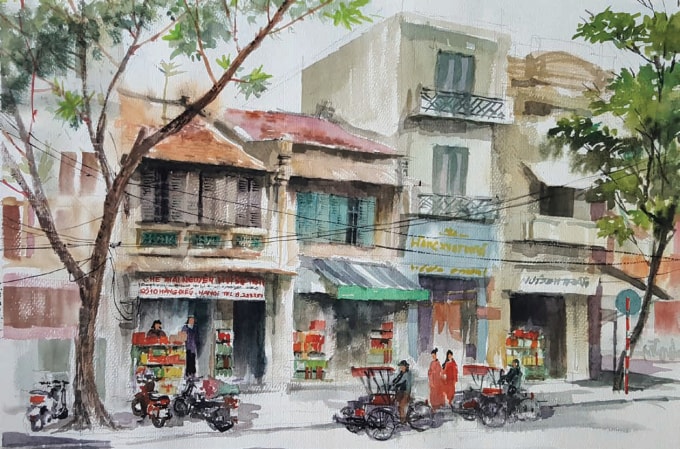 Phố Hàng Điếu- Ký họa của nhóm Ký họa đô thị Hà Nội
