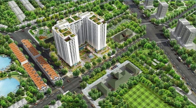 Phối cảnh Chung cư Athena Complex Xuân Phương với nhiều không gian mở. Đây cũng là công trình sử dụng đá tự nhiên FLC STONE trong nội - ngoại thất.