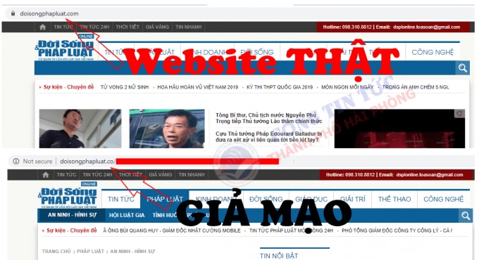 Tên miền doisongphapluat.co giả mạo Trang thông tin điện tử tổng hợp của Báo Đời sống và Pháp luật.