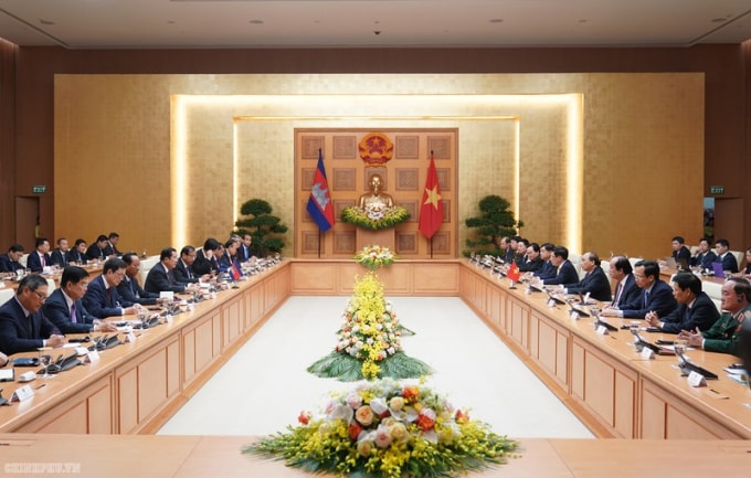 Toàn cảnh buổi hội đàm giữa đoàn cấp cao hai nước. Ảnh: VGP.
