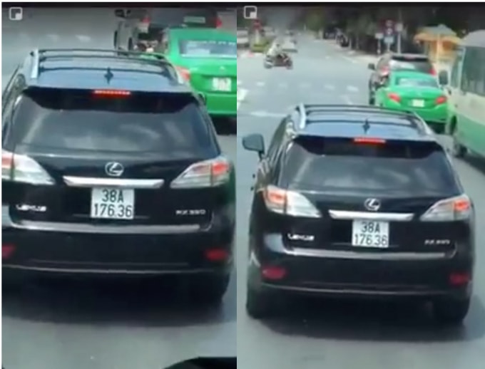 Xe Lexus mang BKS 38A - 176.36 chặn đầu xe chữa cháy. Ảnh cắt từ Clip