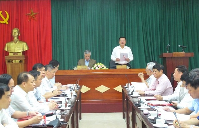 Giáo sư, Tiến sỹ Nguyễn Xuân Thắng, Bí thư Trung ương Đảng, Chủ tịch Hội đồng Lý luận Trung ương, Giám đốc Học viện Chính trị quốc gia Hồ Chí Minh phát biểu tại buổi làm việc. Ảnh: V.C