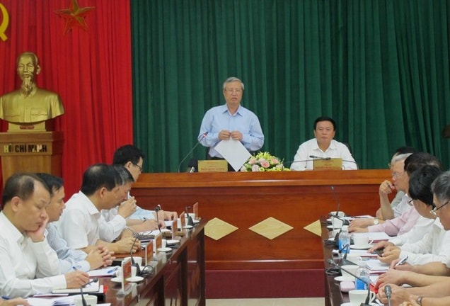 Ủy viên Bộ Chính trị, Thường trực Ban Bí thư Trần Quốc Vượng phát biểu tại buổi làm việc với Hội đồng Lý luận Trung ương. Ảnh: V.C.