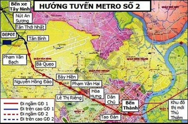 Dự án tuyến tàu điện ngầm số 2 TP Hồ Chí Minh với điểm đầu tại khu đô thị mới Thủ Thiêm, điểm cuối đặt tại Bến xe Tây Ninh. Ảnh: TL