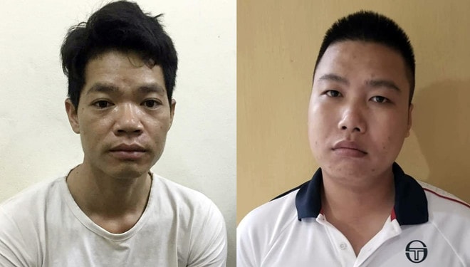 Đối tượng Hoàng Văn Thám và Nguyễn Chương Đại tại cơ quan Công an. Ảnh TL.