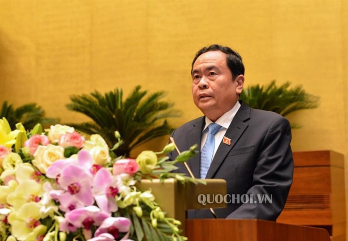 Chủ tịch Ủy ban Trung ương Mặt trận Tổ quốc Việt Nam Trần Thanh Mẫn trình bày Báo cáo trước Quốc hội.