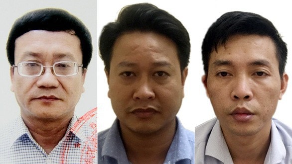 Ba bị can trong vụ sửa điểm thi THPT quốc gia ở Hòa Bình, từ trái sang: Nguyễn Quang Vinh, Nguyễn Khắc Tuấn, Đỗ Mạnh Tuấn. Ảnh: Bộ Công an