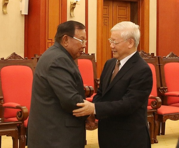 Chủ tịch nước Nguyễn Phú Trọng tiếp Tổng Bí thư, Chủ tịch nước Lào Bounnhang Vorachith. Ảnh: VOV
