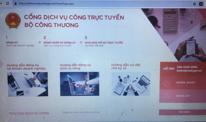 Giao diện trang Dịch vụ công trực tuyến đối với các thủ tục hành chính thuộc lĩnh vực xuất nhập khẩu. Ảnh: moit.gov.vn