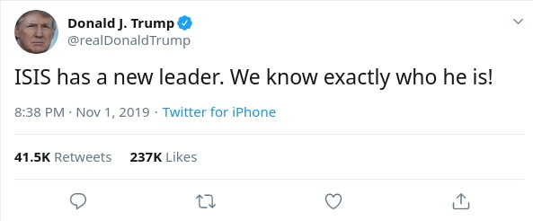Ông Trump viết trên MXH Twitter.