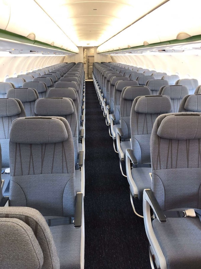 Cabin hiện đại trên máy bay Airbus A320neo của Bamboo Airways.