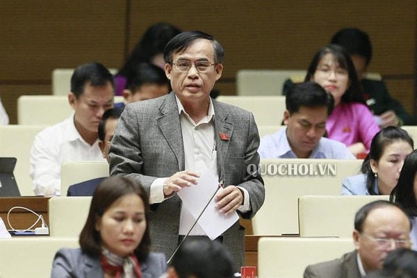 Đại biểu Phùng Văn Hùng chất vấn Bộ trưởng Lê Vĩnh Tân. Ảnh: quochoi.vn
