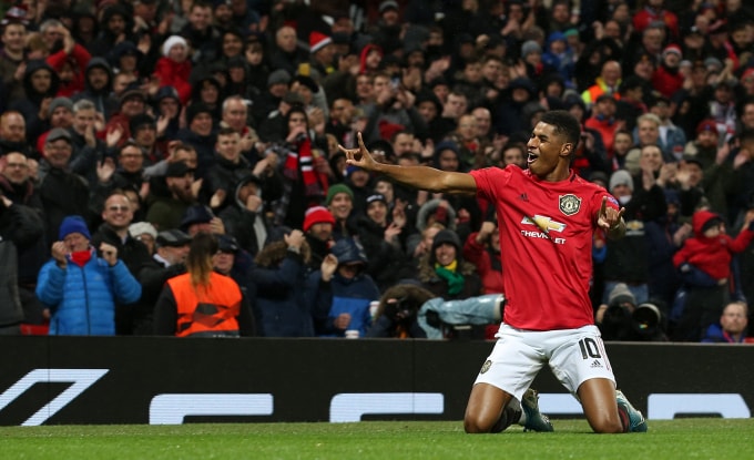 Bàn thắng của Marcus Rashford ấn định chiến thắng của MU. Ảnh: Getty