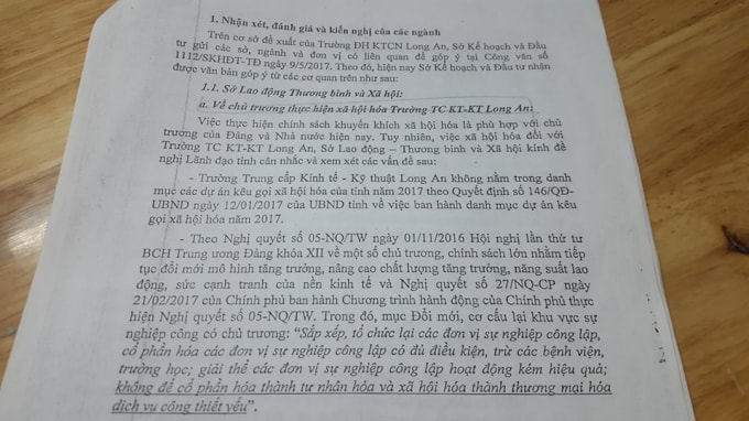 Theo Sở LĐTBXH tỉnh Long An, Trường Trung cấp Kinh tế - Kỹ thuật Long An không nằm trong danh mục các dự án xã hội hóa của tỉnh năm 2017.