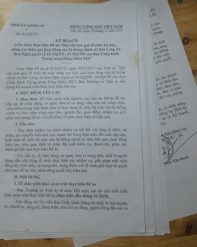 Kế hoạch số 48-KH/TU của Tỉnh ủy Long An.