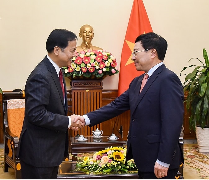 Phó Thủ tướng, Bộ trưởng Ngoại giao Phạm Bình Minh tiếp Bí thư Thường trực Bộ Ngoại giao Myanmar Soe Han. Ảnh: VGP