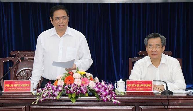 Ủy viên Bộ Chính trị, Bí thư Trung ương Đảng, Trưởng Ban Tổ chức Trung ương Phạm Minh Chính phát biểu tại buổi làm việc. Ảnh: TTXVN.