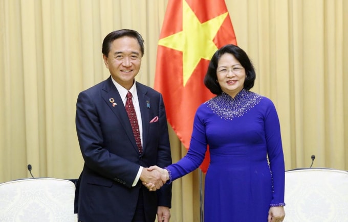 Phó Chủ tịch nước Đặng Thị Ngọc Thịnh tiếp Thống đốc Kuroiwa Yuji. Ảnh: TTXVN.