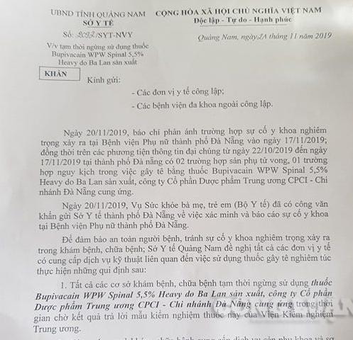 Quảng Nam tạm thời ngừng sử dụng thuốc gây tê do Ba Lan sản xuất.