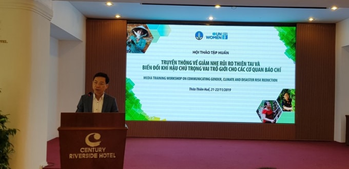 Ông Nguyễn Trường Sơn - Phó Tổng Cục trưởng Tổng cục PCTT phát biểu khai mạc hội thảo. Ảnh: Ngọc Trìu/baophapluat.vn