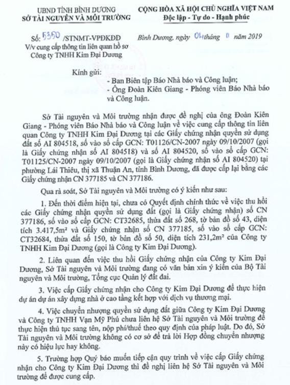 Sở TN&MT tỉnh Bình Dương giải đáp các vấn đề liên quan tới dự án Eden - Thuận An.