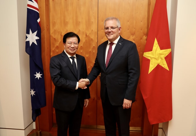 Phó Thủ tướng Trịnh Định Dũng và Thủ tướng Australia Scott Morrison. Ảnh: VGP