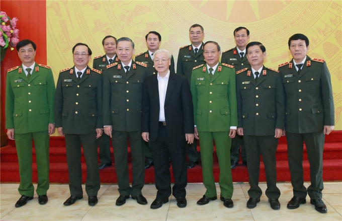 Tổng Bí thư, Chủ tịch nước Nguyễn Phú Trọng với các đại biểu tham dự Hội nghị. Ảnh: BCA.