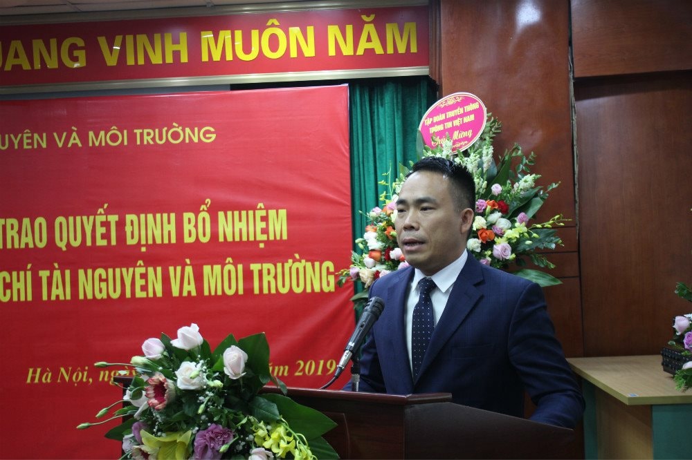 Tân Tổng Biên tập Tạp chí TN&MT Đào Xuân Hưng phát biểu nhận nhiệm vụ. Ảnh: PV