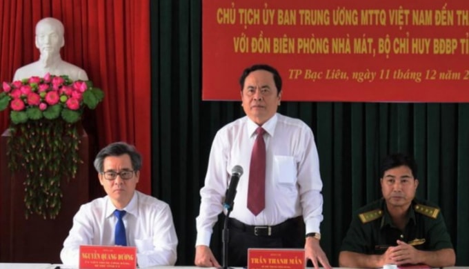 Đồng chí Trần Thanh Mẫn, Bí thư Trung ương Đảng, Chủ tịch UBTƯ MTTQ Việt Nam phát biểu tại buổi làm việc.