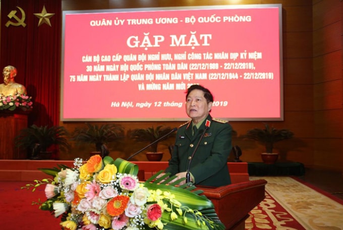 Đại tướng Ngô Xuân Lịch phát biểu tại buổi gặp mặt. Ảnh: BQP.