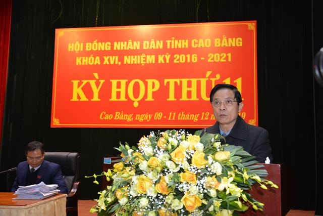 Đồng chí Đàm Văn Eng, Phó Bí thư Tỉnh ủy, Chủ tịch HĐND tỉnh phát biểu tại Kỳ họp thứ 11 HĐND tỉnh Cao Bằng