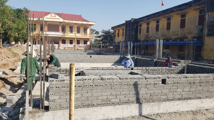 Công trường thi công dự án “Cải tạo, nâng cấp Trường THCS Nghĩa Hưng”.