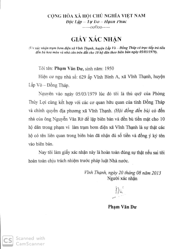 Nguyên cán bộ thủ quỹ giai đoạn đền bù cũng lên tiếng xác nhận sự việc.