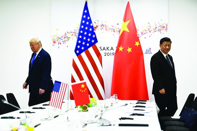 Chủ tịch Trung Quốc Tập Cận Bình và Tổng thống Donald Trump sau cuộc họp song phương tại Hội nghị Thượng định G20 tại Osaka on 29/6/ 2019. Ảnh: Brendan Smialowski | AFP | Getty Images
