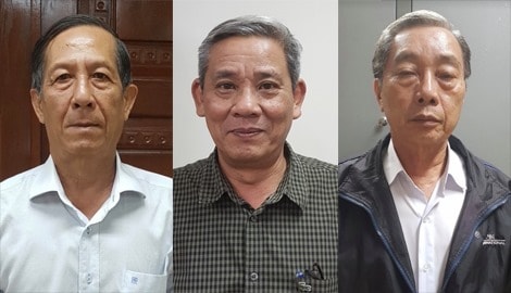 Từ trái sang phải: Bị can Huỳnh Kim Phát, Lê Văn Thanh, Lê Tôn Thanh. Ảnh: BCA.