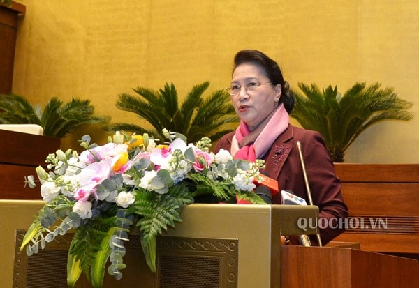 Chủ tịch Quốc hội Nguyễn Thị Kim Ngân phát biểu tại hội nghị. Ảnh: quochoi.vn