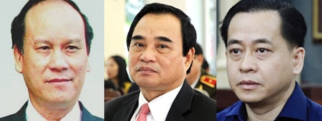Từ trái sang phải: Bị cáo Trần Văn Minh, Văn Hữu Chiến, Phan Anh Vũ.