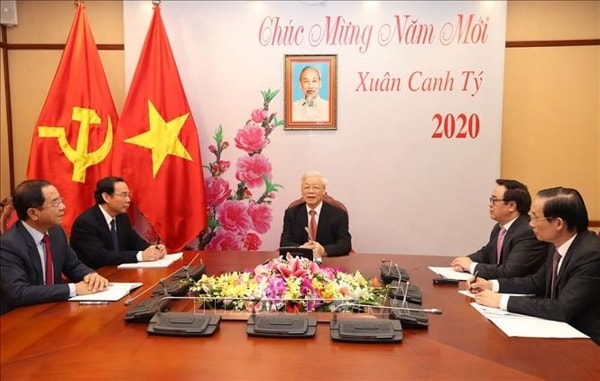 Tổng Bí thư, Chủ tịch nước Nguyễn Phú Trọng điện đàm với Tổng Bí thư, Chủ tịch nước Trung Quốc Tập Cận Bình, sáng 16/1/2020. Ảnh: /TTXVN